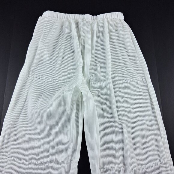 PrettyLittleThing Oversized Wide Leg Crinkle Pant Women's Size 8 White Chiffon - Picture 4 of 7